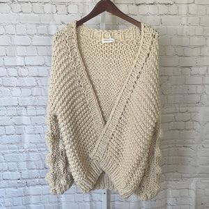 “Abbey” Hand Knit Pom Pom Sleeve Chunky Cardigan